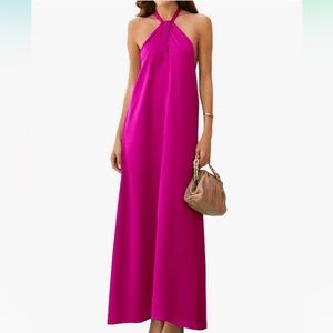 Hot pink halter tie maxi dress